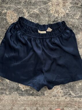 Victoria's Secret Vintage Navy Satin Elastic-Waist Lounge Shorts